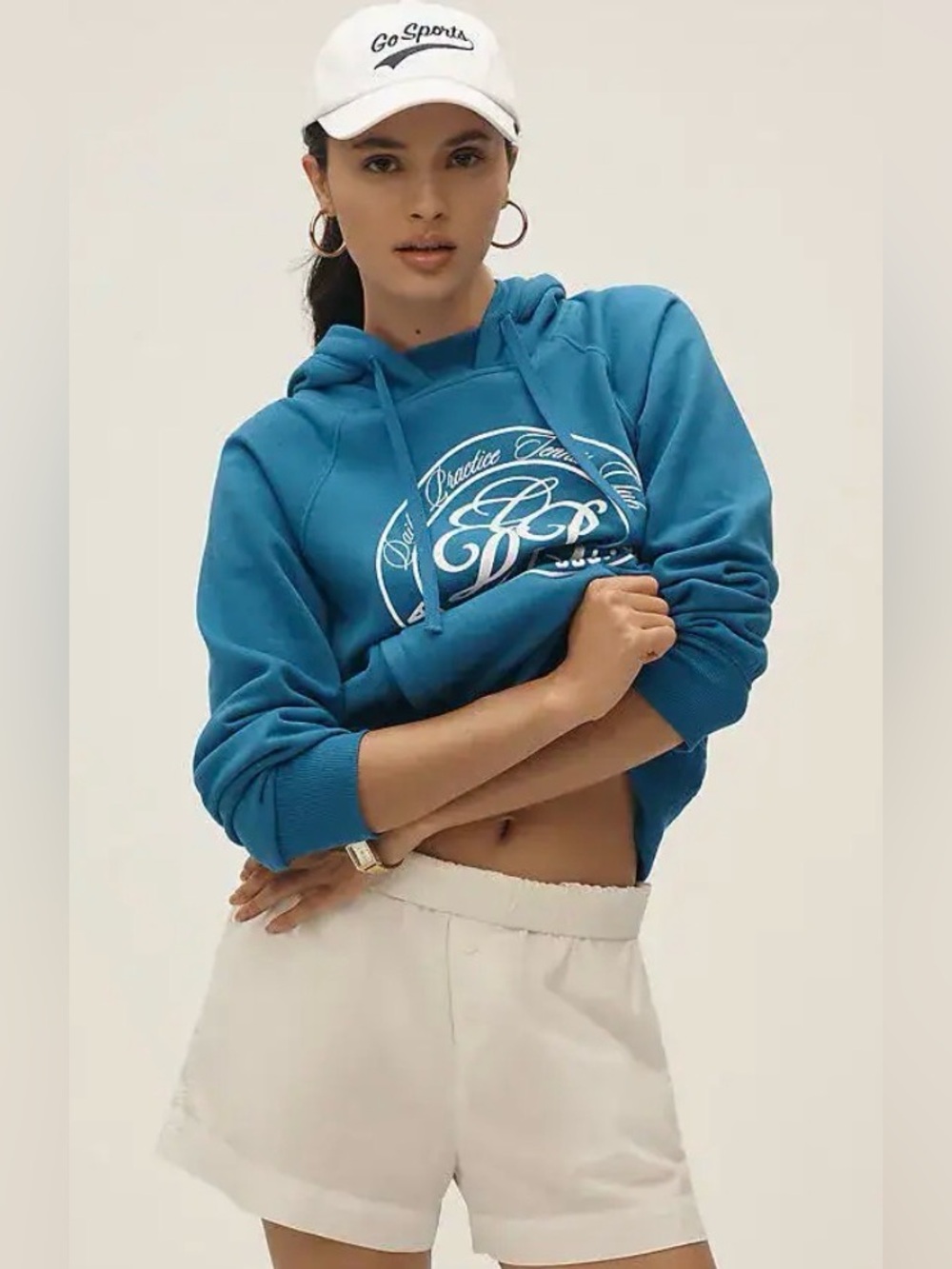 NWT Anthropologie Daily Practice bright blue graphic hoodie sweatshirt small